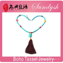 Boho Chic Jewellery Handmade Turquoise Bead Buddha Tassel Necklace Peace Sign Necklace